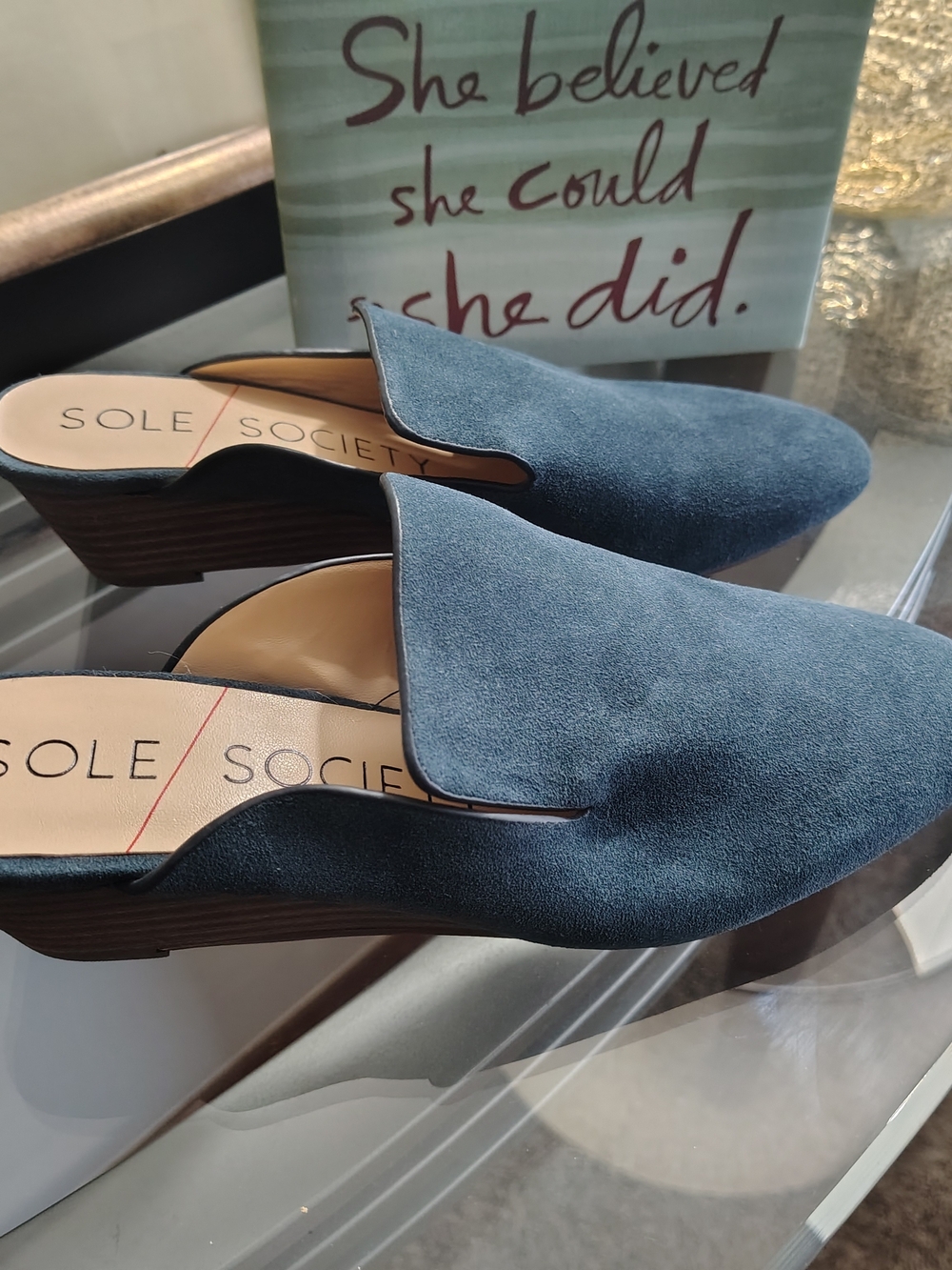 Sole Society Teal Suede Slip-On Mules - Picture 4 of 6